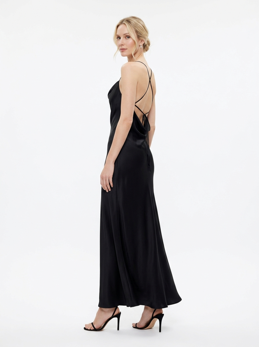 The Ex Silk Maxi Slip Dress — Noir