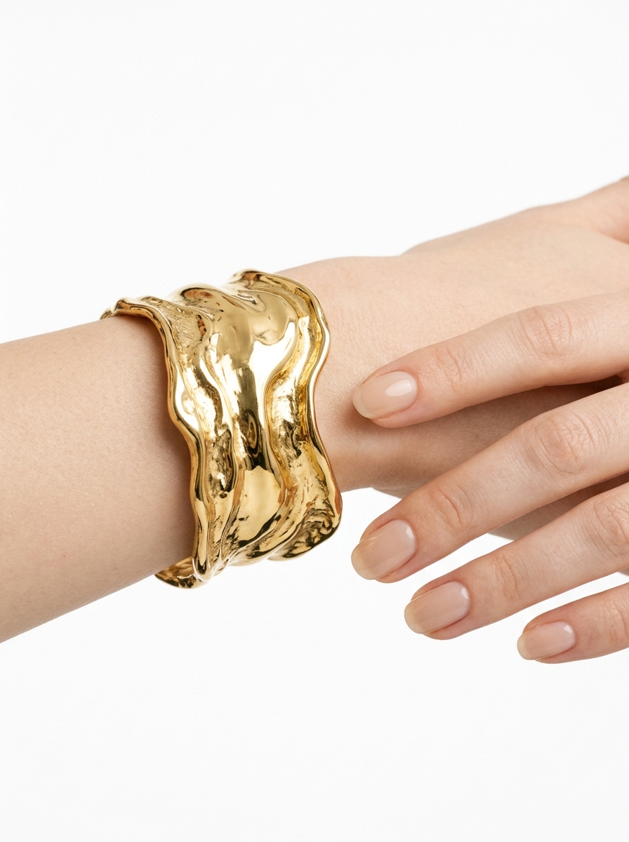Organic Molten 18k Gold Wide Cuff
