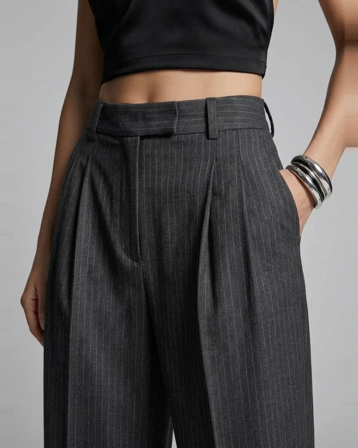 High-Waisted Pinstripe Wide-Leg Trousers (alternate view)